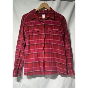 Patagonia Woman's Flannel Shirt Organic Cotton Red Pink Plaid Sz 12 Buttons